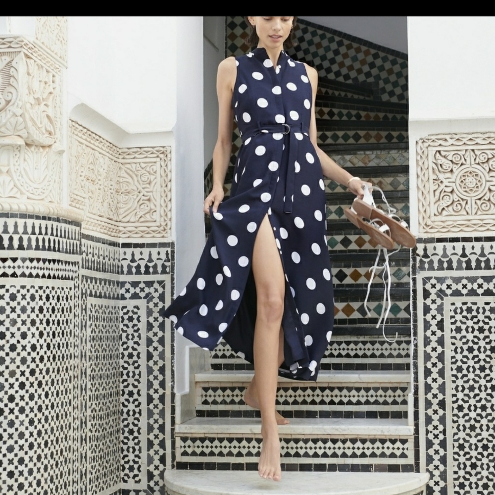 Banana Republic Navy & White Polka Dot Sleeveless Maxi Dress